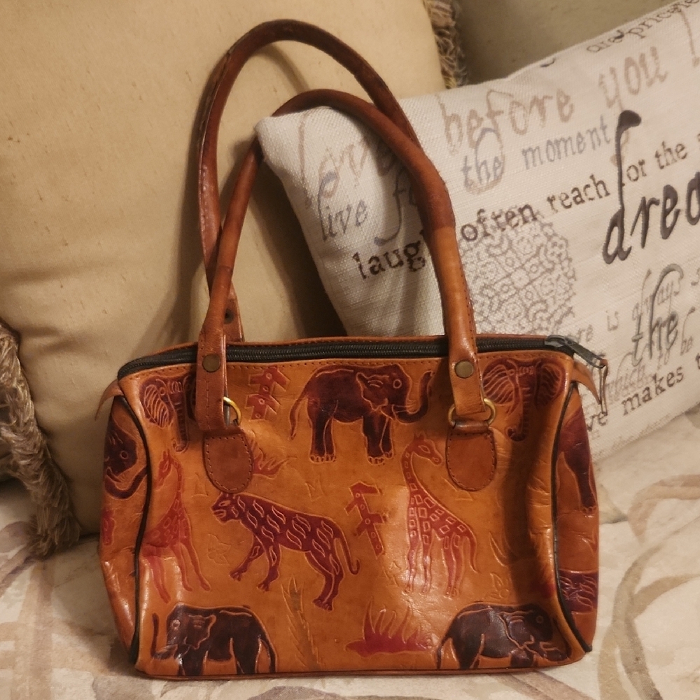 Brown Leather Animal Print Handbag